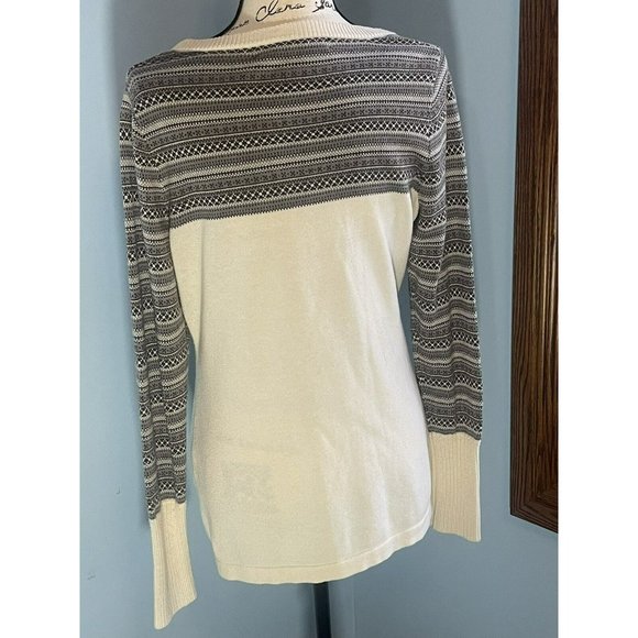 Women’s Woolrich Original Ivory/Gray Crew Neck Button Fair Isle Sweater Sz M - Picture 3 of 9